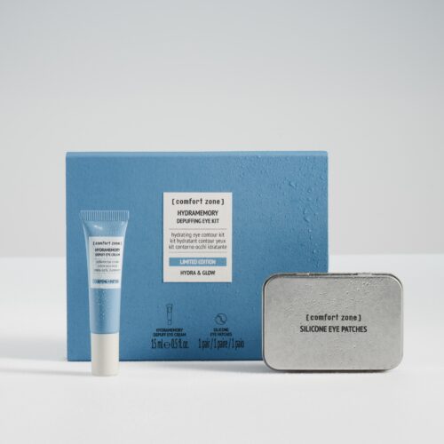 Abschwellendes Augengel in der Tube im Set mit den wiederverwendbaren Silicone Eye Patches in der praktischen Aufbewahrungsbox