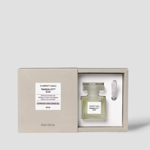 Tranquillity Blend von comfort zone in 30ml Glasflasche. Ätherische Öle aus Zedernholz & Süßorange für Tiefenentspannung